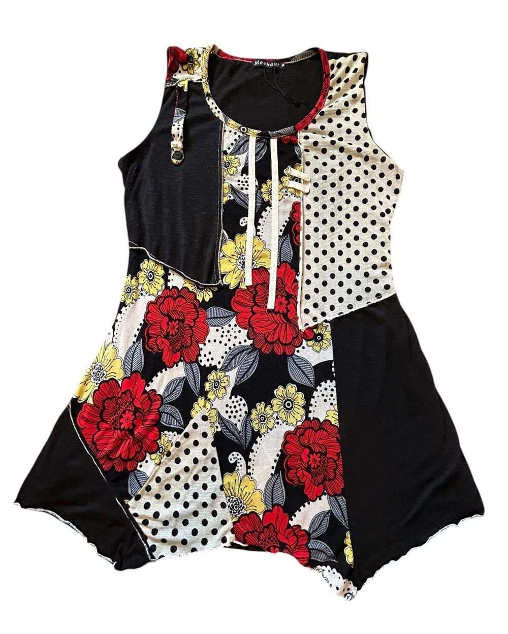 Mechant Maximalist Patchwork Floral Polka Dot Asymmetrical Tank Top Tunic Size X